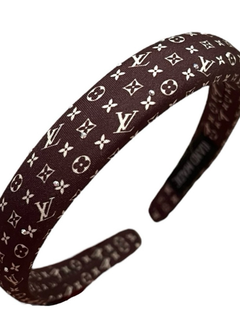 Brown Monogram Padded Headband with Ivory Logos